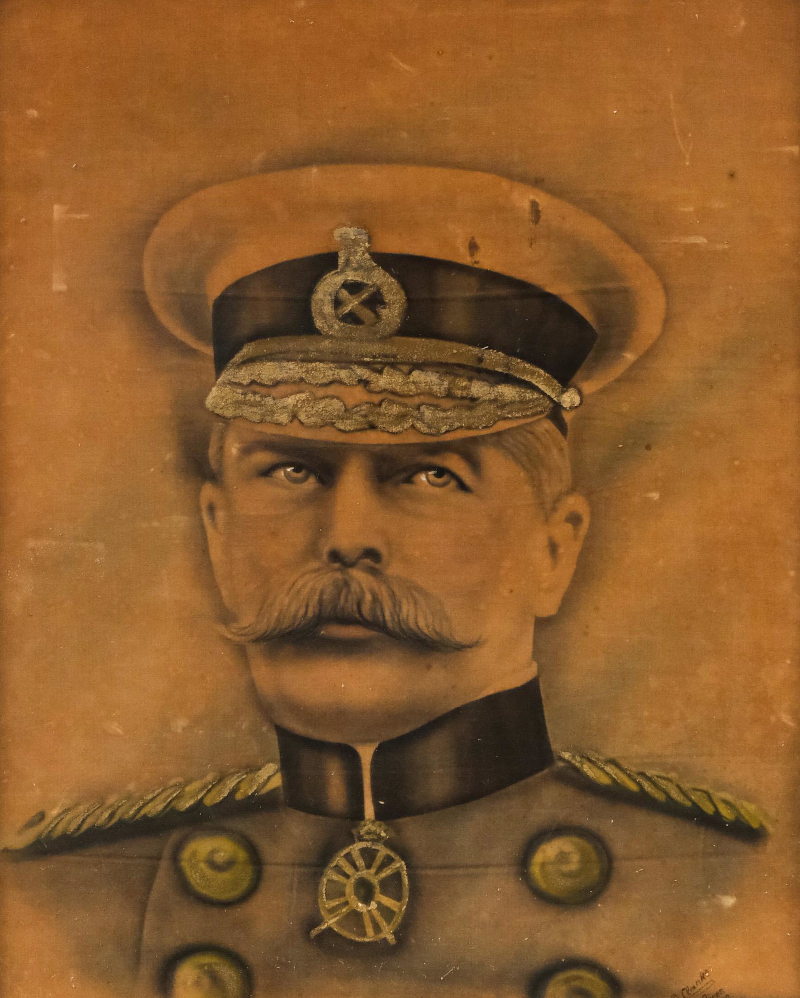 Argentinian School, Portrait on Velvet: Argentinian, 1916, oil on velvet depicting a captain's portrait, signed "O. Clarke, B. Aires" and dated l.r., 20" x 24" board, 21 1/2" x 25 1/2" framed.