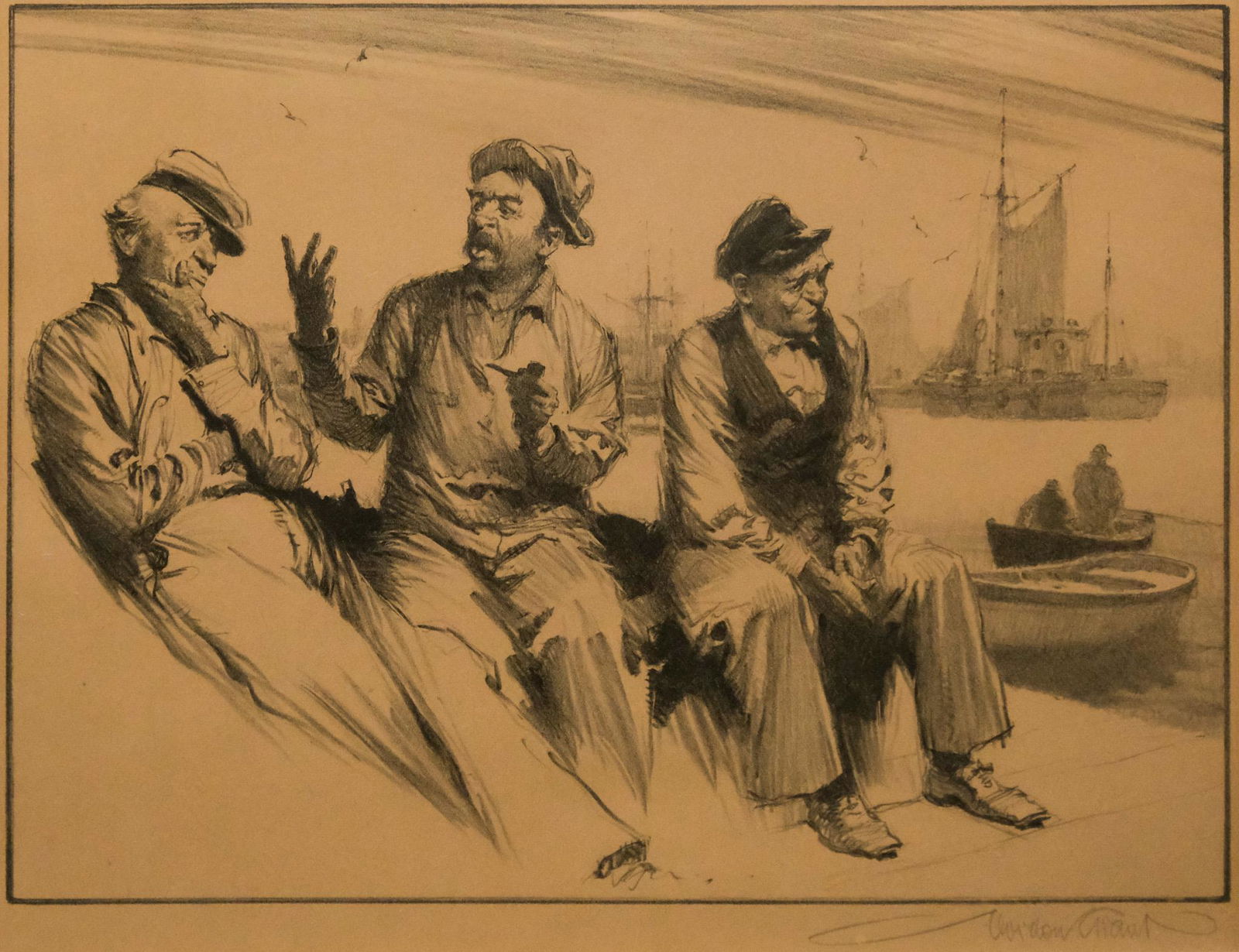 Gordon Hope Grant, Three Men by the Dock (1 of 5)