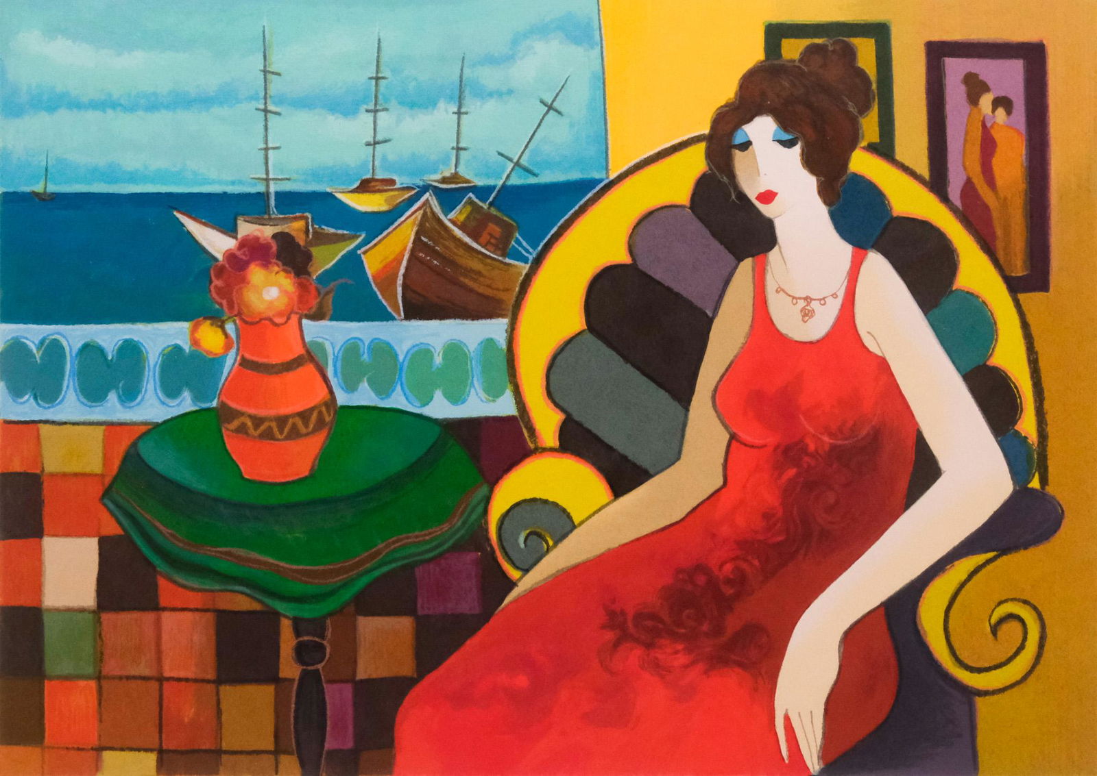 Itzchak Tarkay, Seated Lady in Red (1 of 5)