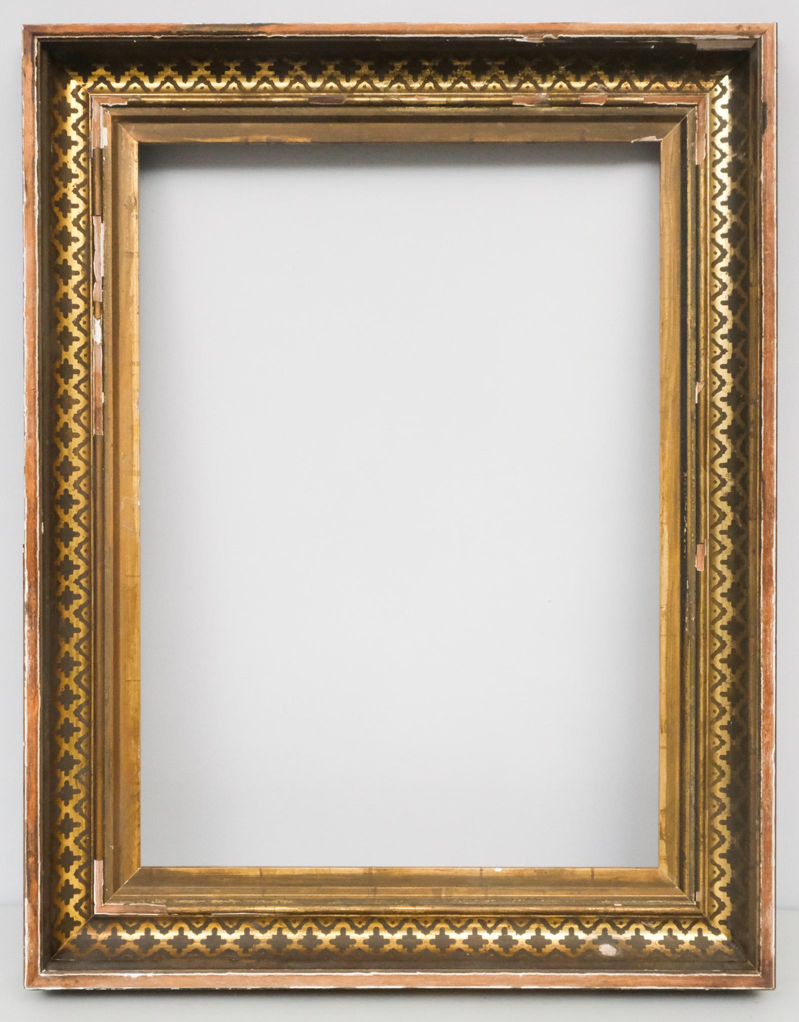 American Stenciled Lemon Gold Frame: American, circa 1860, with stenciled lemon gold cove. Overall 24" x 30 1/2", rabbet 17" x 24", molding 3 1/2".