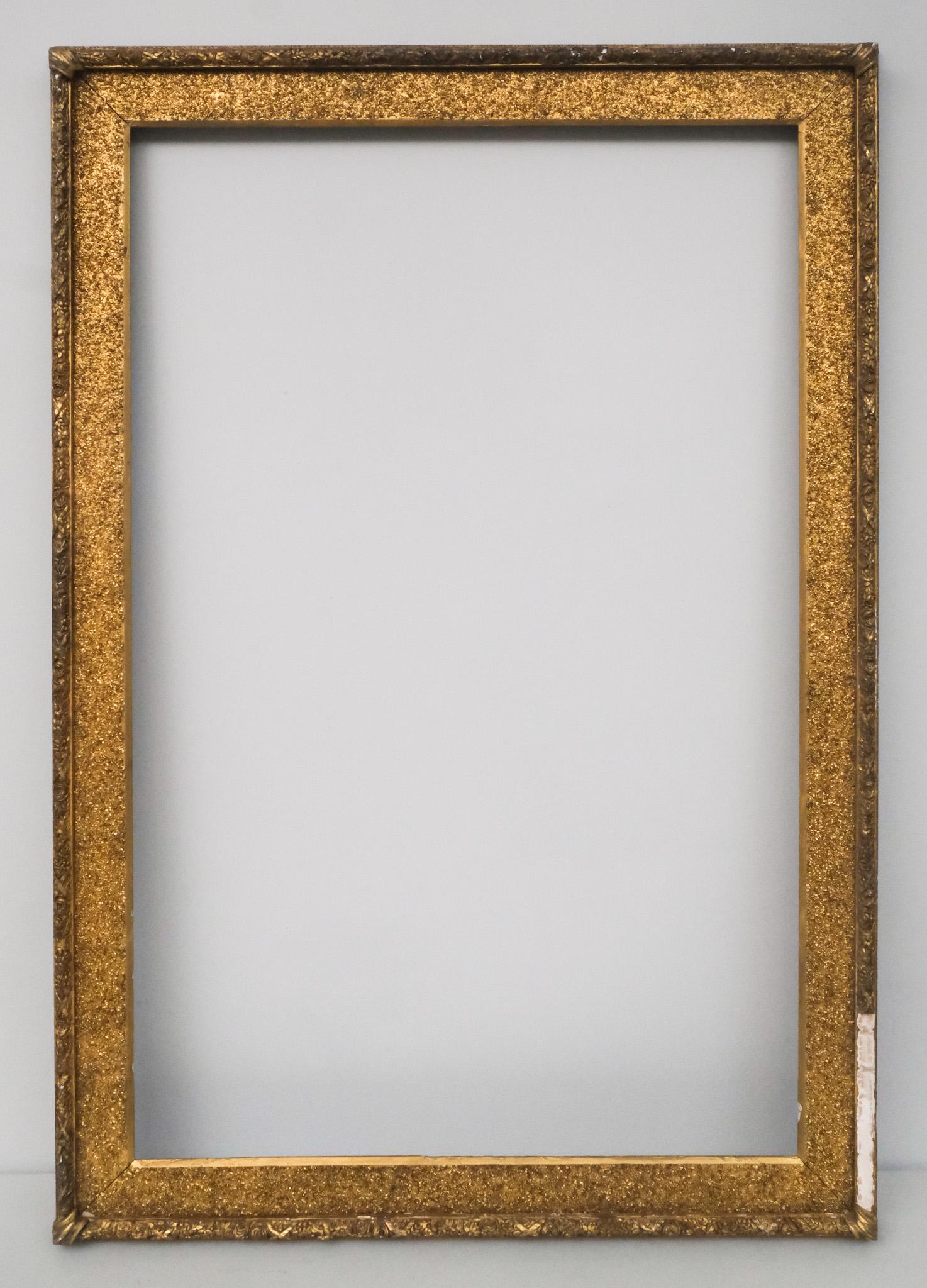 Aesthetic Movement Frame: American, ca. 1870, flat profile with sand decoration. Overall 34 1/2" x 49 1/2", rabbet 28" x 43", molding 3 1/2".