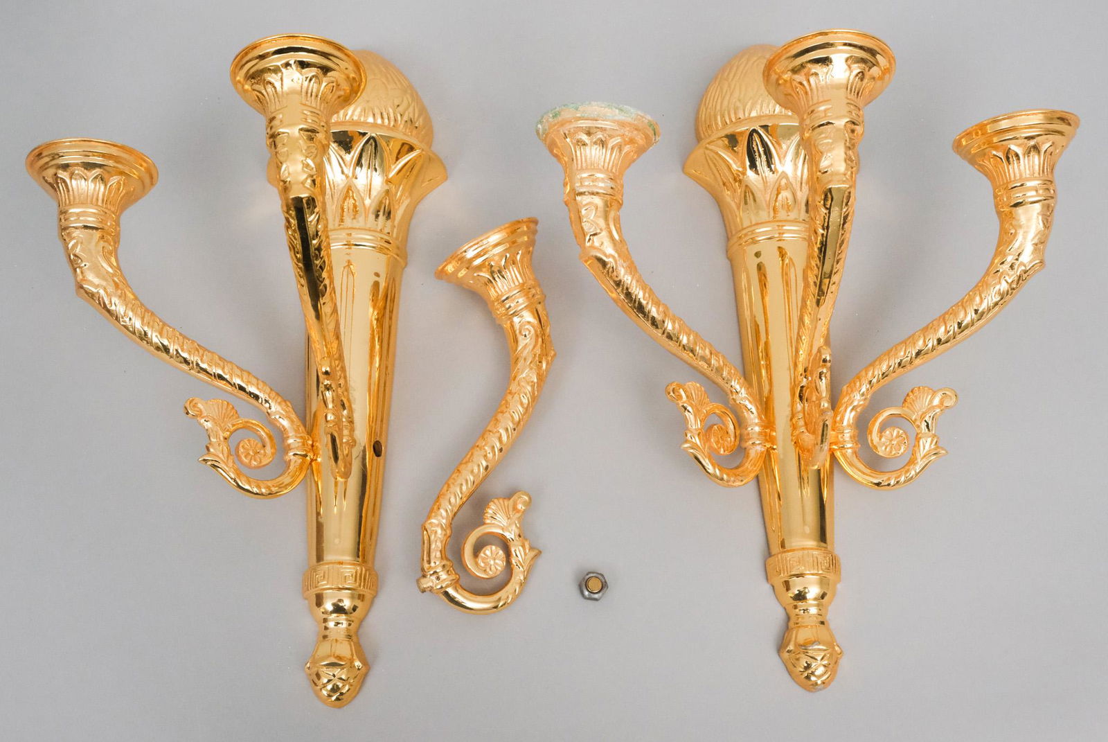 Pair of Gilt Brass Torchiere Sconces (1 of 3)