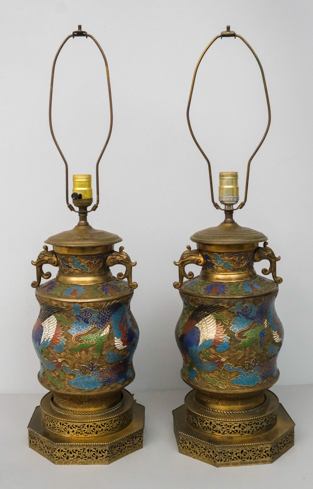 Pair of Antique Chinese Champleve Table Lamps (1 of 8)
