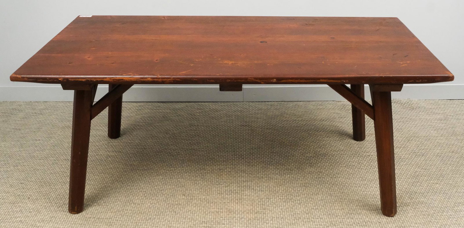 Paine's of Boston Farmhouse Dining Table: Farmhouse, camp furniture dining table with scalloped skirt, Paine's of Boston label on underside, 29 1/4" H x 72" W x 36 1/2" L.