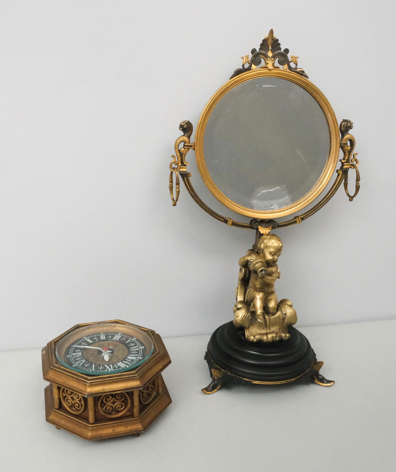Brass Tabletop Mirror & Clock (1 of 10)