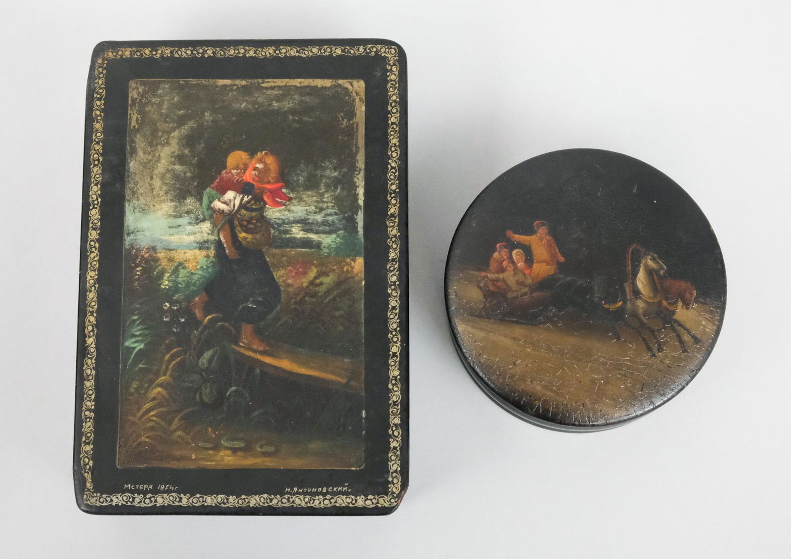 Two Antique Russian Lacquer Boxes (1 of 9)