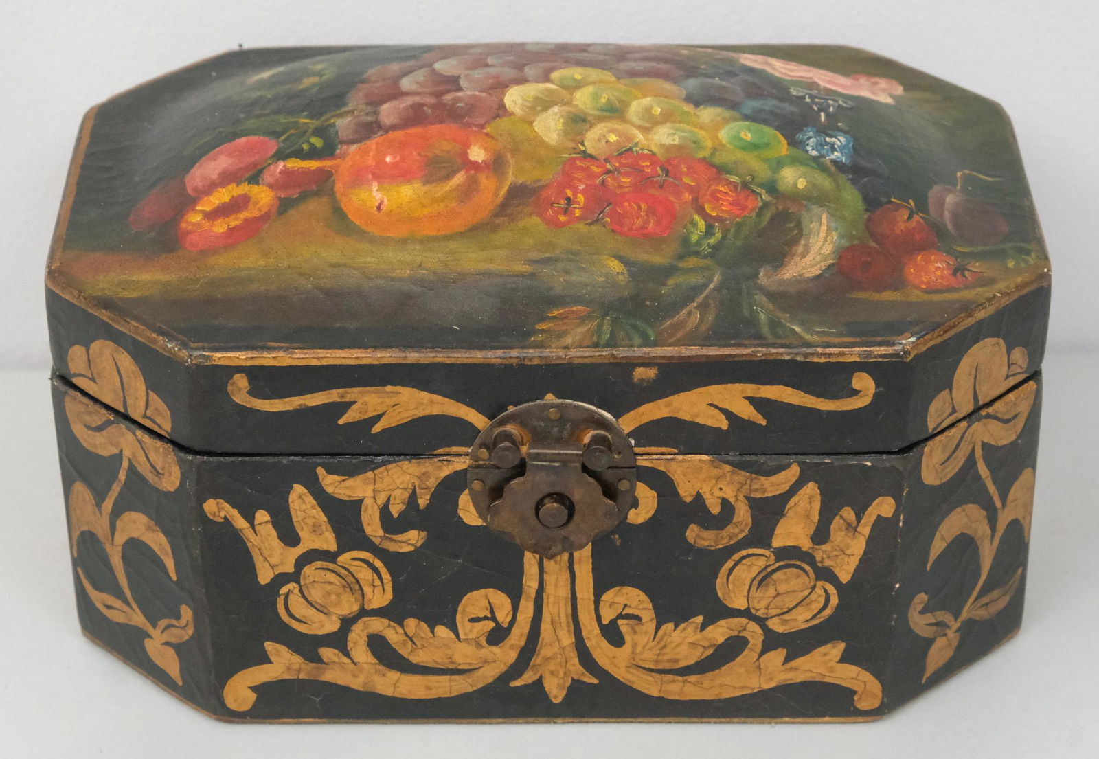 Antique Floral Papier Mache Decorated Wooden Box (1 of 9)