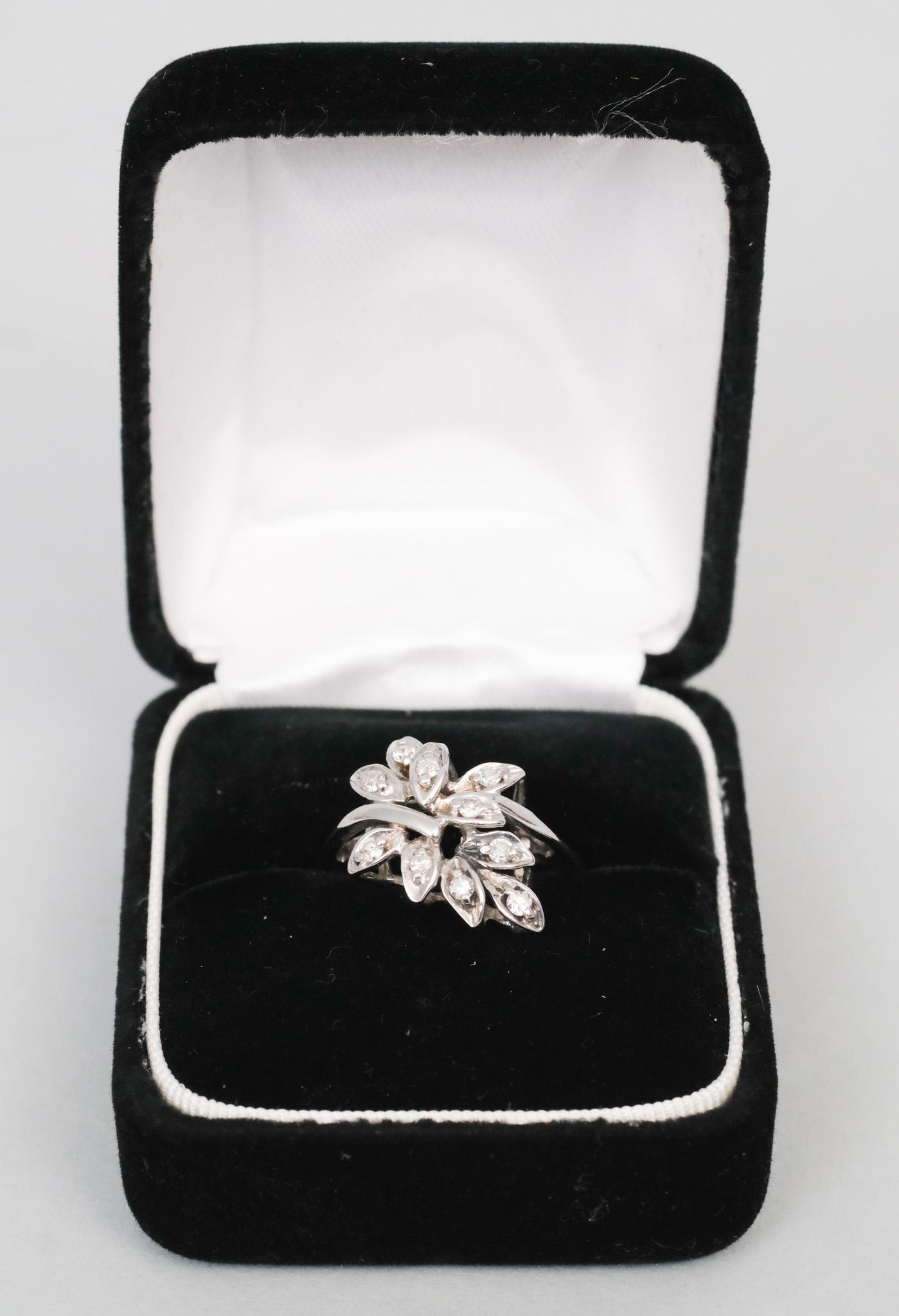 10K White Gold & Diamond Foliate Ring (1 of 12)