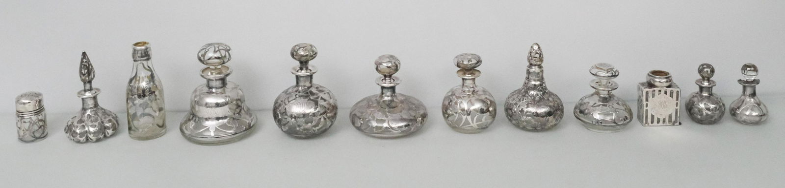 Lot of Sterling Overlay Glass Dresser Bottles (1 of 18)