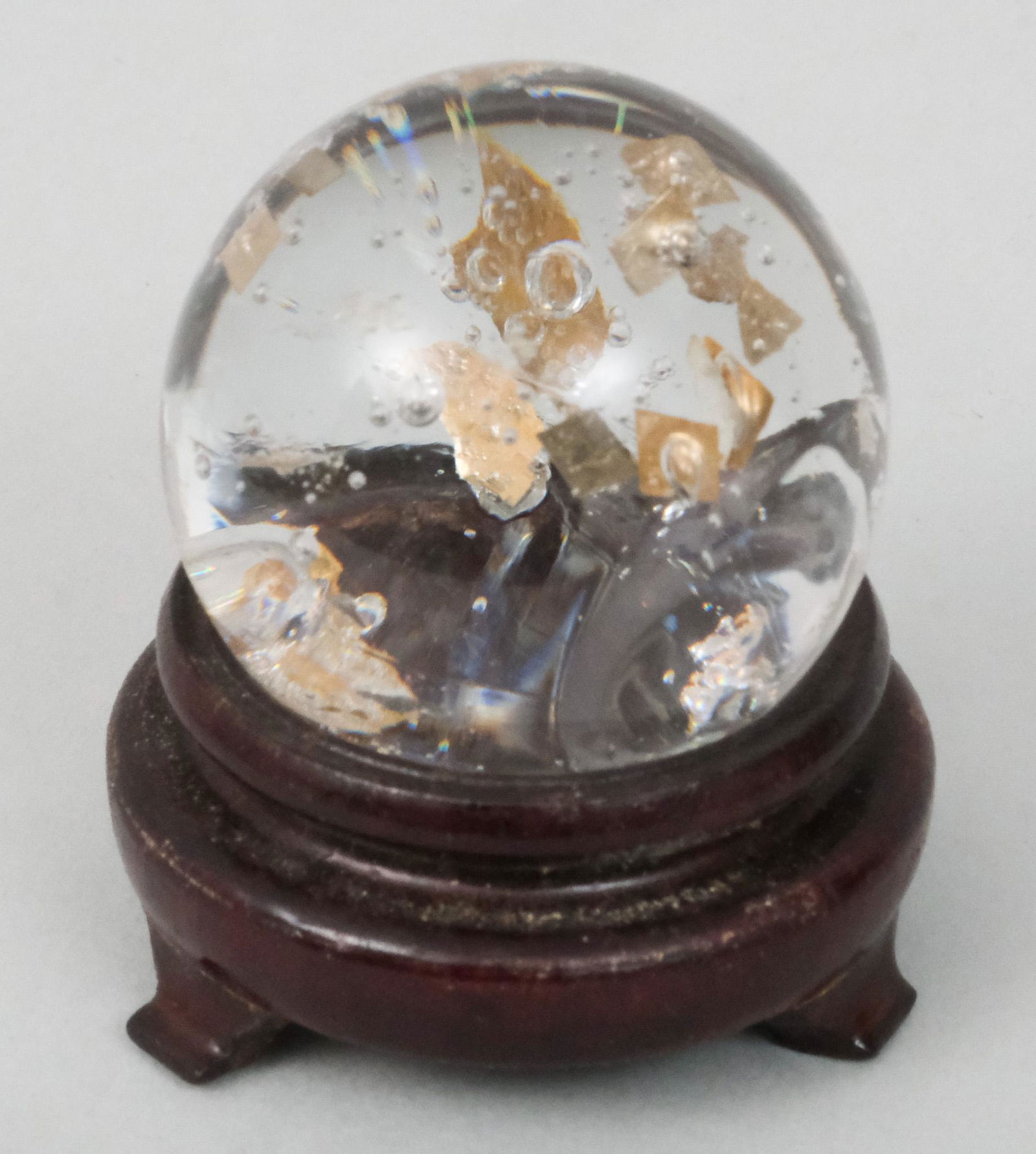 Antique German Mica Flake Shooter Marble: With silver floating flakes. 40mm diameter. On associated stand.