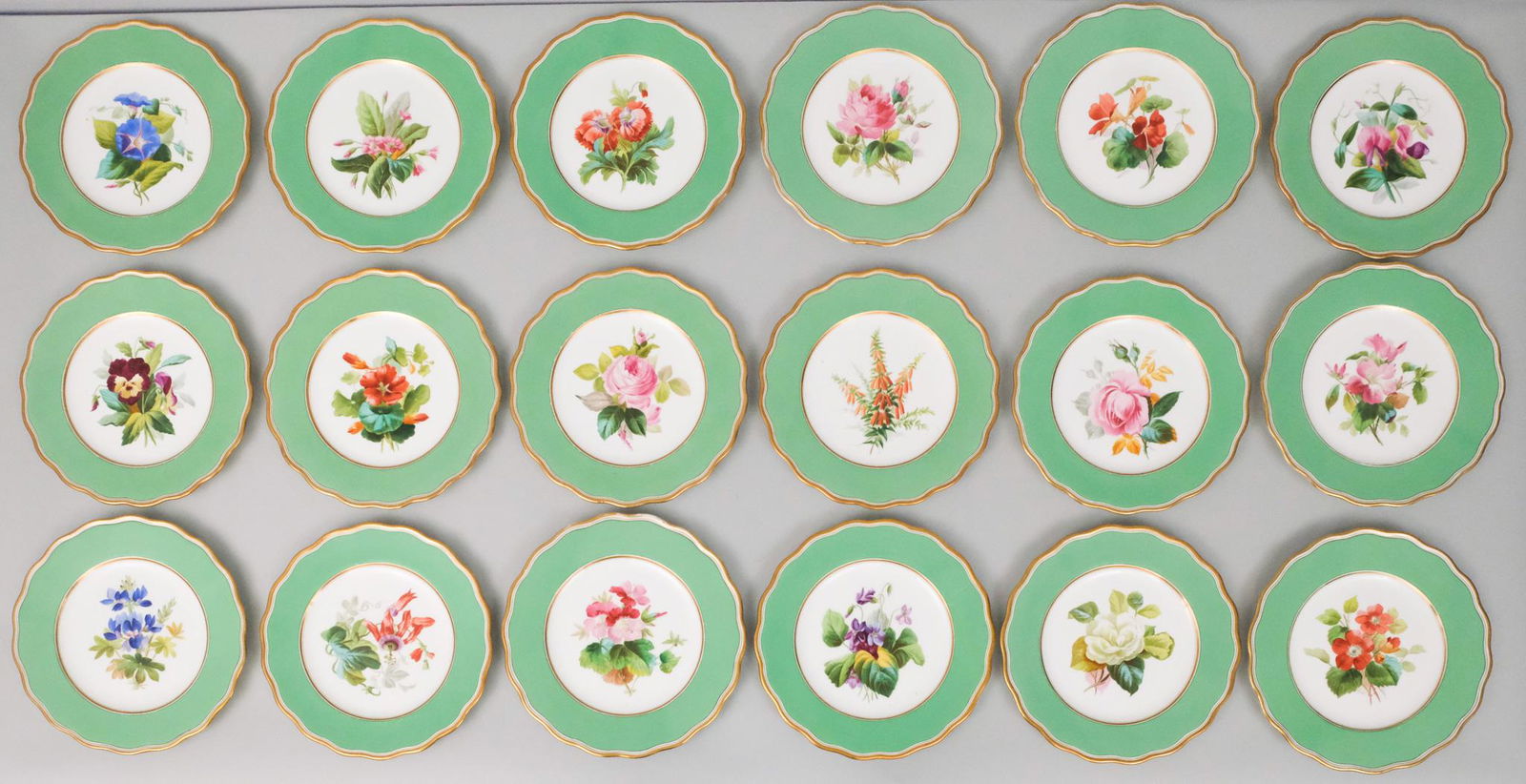 18 English Porcelain Botanical Dessert Plates (1 of 20)