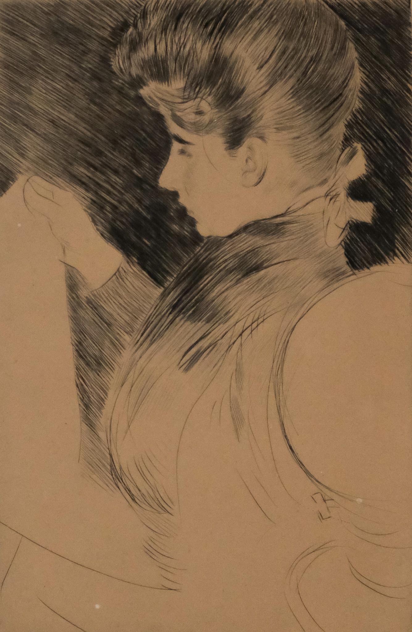 Paul Cesar Helleu, Drypoint of a Woman Reading: Paul Cesar Helleu (French, 1859-1927), 1892, drypoint on paper depicting the profile of a woman reading, 9 1/4" x 6 1/4" image size, 10 1/2" x 7 1/4" sheet size.