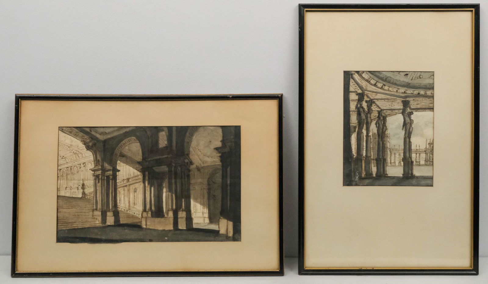 Pair of Grisaille Ink Drawings (1 of 4)