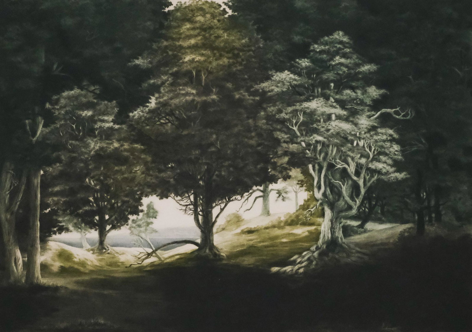 G. H. Rothe, "Secret Place": G. H. (Gatja) Rothe (German, 1935-2007), mezzotint on paper depicting a tranquil forest by a lake, numbered "50/150" l.l., titled l.c., signed l.r., 14 1/2" x 21" image size, 19 3/4" x 25 1/4" sheet s