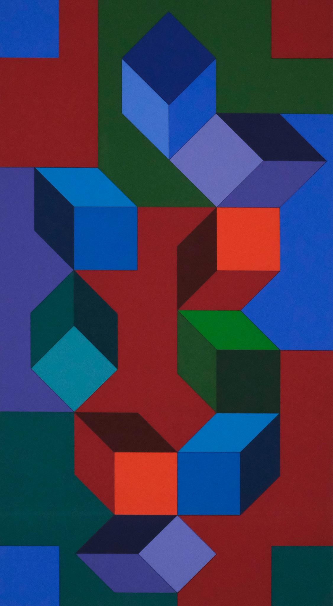 Victor Vasarely, Geometric Composition: Victor Vasarely (Hungarian/French, 1906-1997), screenprint depicting a colorful geometric composition, numbered "9/15" l.l., signed l.r., 30 1/2" x 17" image size, 38" x 23 1/2" sheet size.