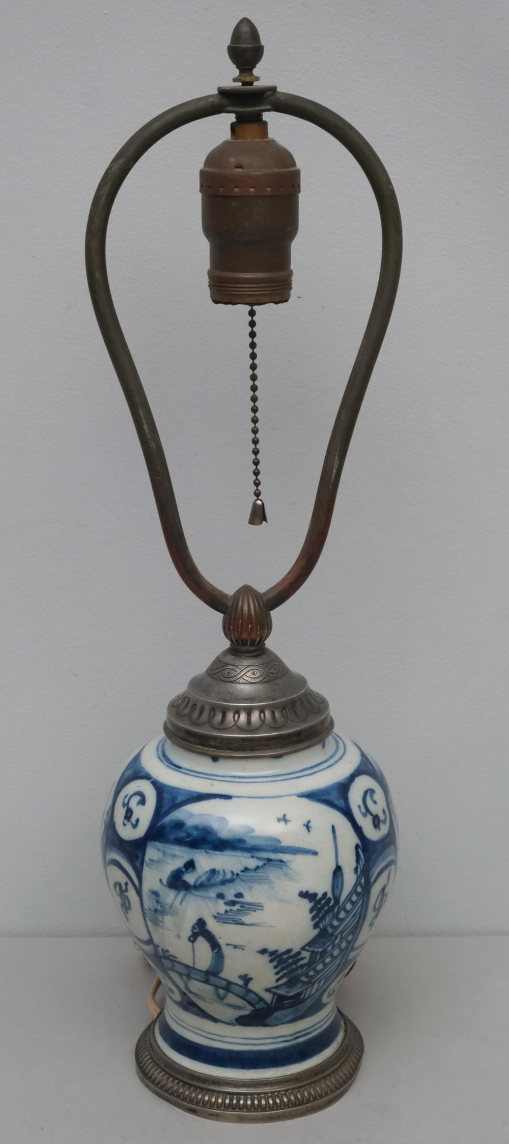 Antique Blue & White Porcelain Silver Mounted Lamp (1 of 8)