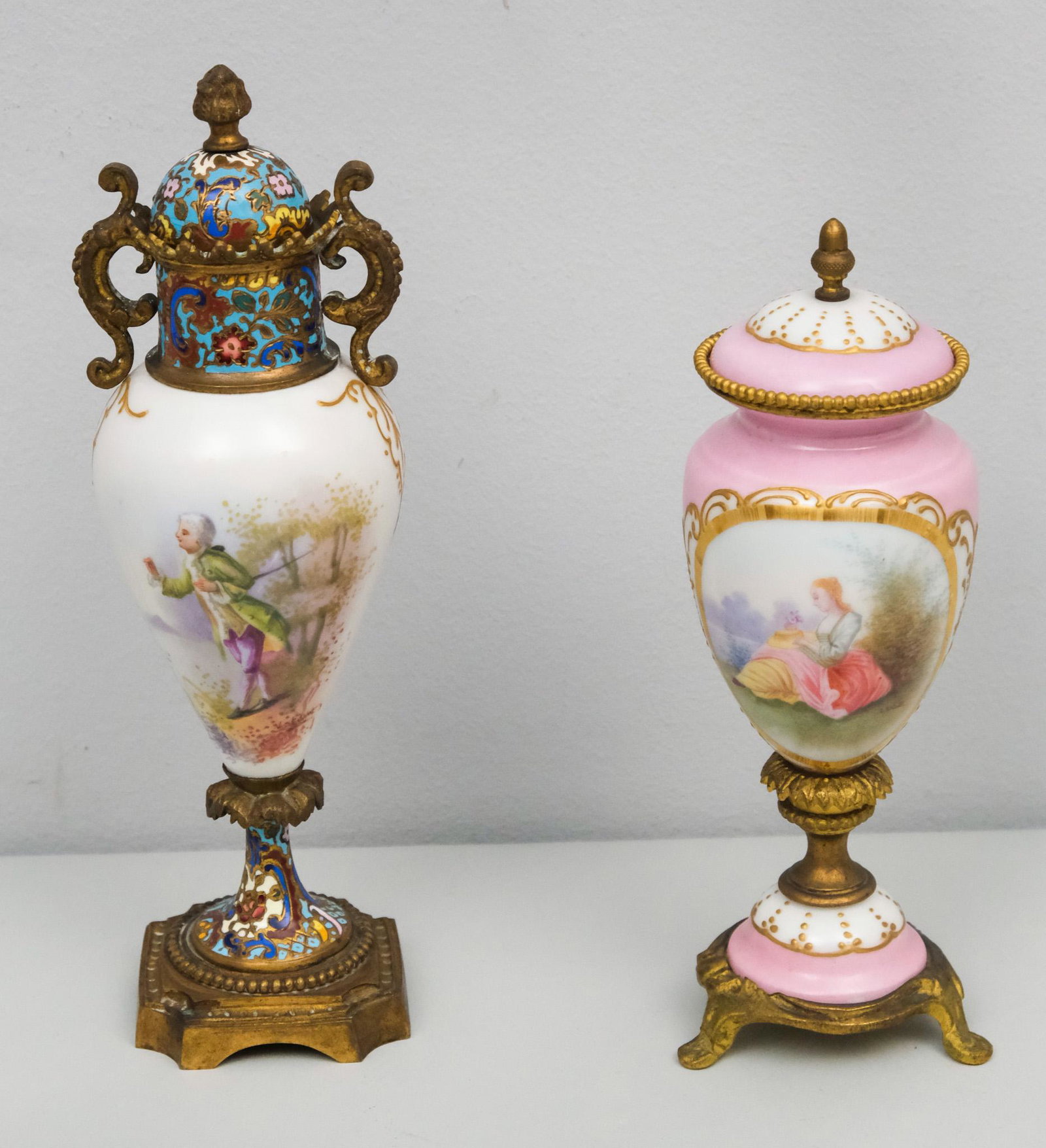 2 Small Metal Mounted Continental Porcelain Urns (1 of 16)