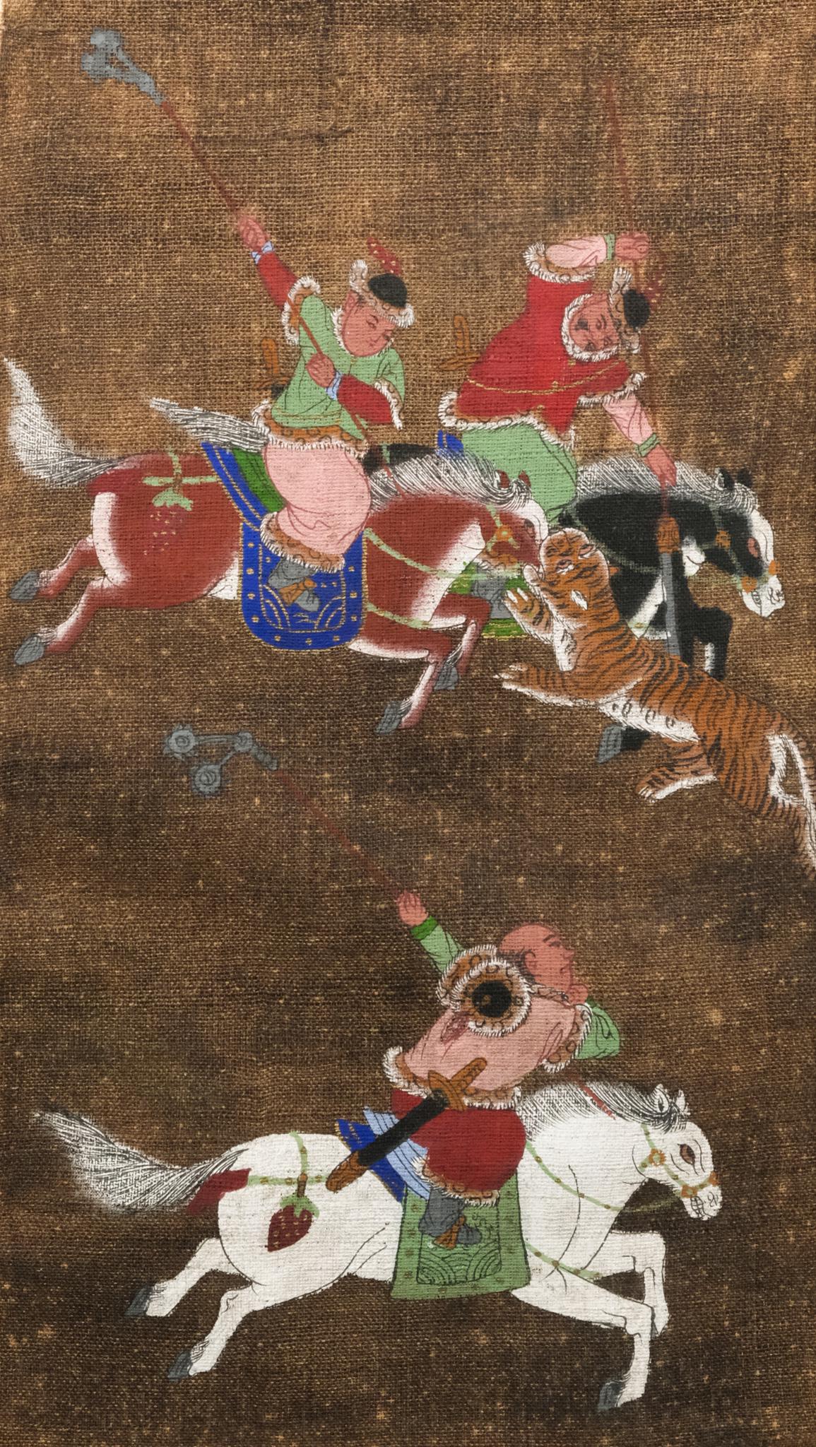 Asian School, Hunting Scene on Burlap (1 of 6)