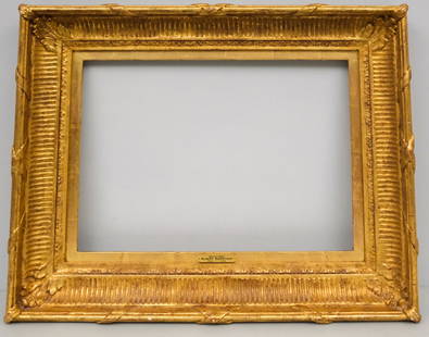 Hudson River School Gilt Frame 13" x 18": American 20th century. Finely wrought custom fluted cove frame in the Hudson River school style. Bears name plate for Albert Bierstadt's "Sunrise." Overall 19 1/2" x 24 3/4", Rabbet 13" x 18", Molding
