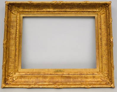 Hudson River School Gilt Frame 13" x 18": American 20th century. Finely wrought custom fluted cove frame in the Hudson River school style. Bears name plate for Albert Bierstadt's "Sunrise." Overall 19 1/2" x 24 3/4", Rabbet 13" x 18", Molding