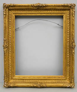 American Quilted Cove Frame 15" x 19": American, 20th century, finely wrought custom quilted cove frame in the Hudson River school style favored by Jervis McEntee. Overall 22" x 25 1/2", Rabbet 15" x 19", Molding 3 1/2"