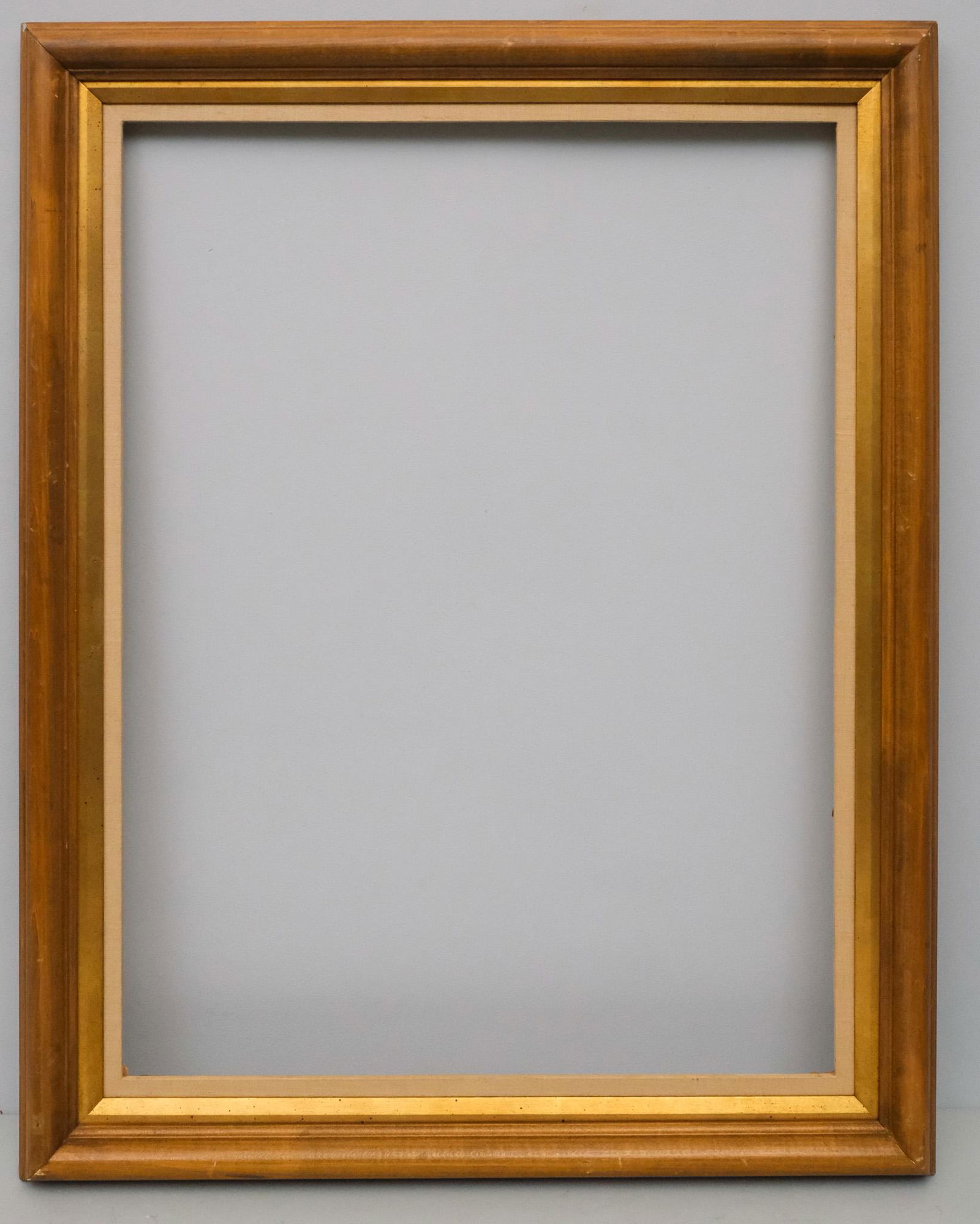 Custom Maple Frame 24" x 32": American, 20th century, with gilt and linen liners. Overall 30" x 38", Rabbet 24" x 32", Molding 3 1/2"