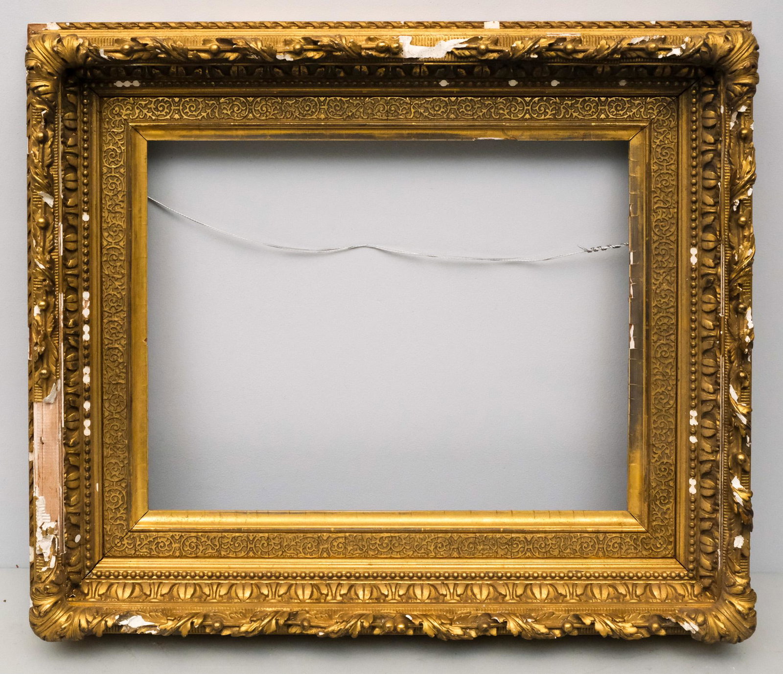 Hudson River School Gifford Frame 14" x 18": American, ca. 1880, having decorative top edge and acanthus cove with panel liner of the style favored by Sanford Gifford. Overall 22 1/4" x 26 1/4", Rabbet 14" x 18", Molding 4 1/2"