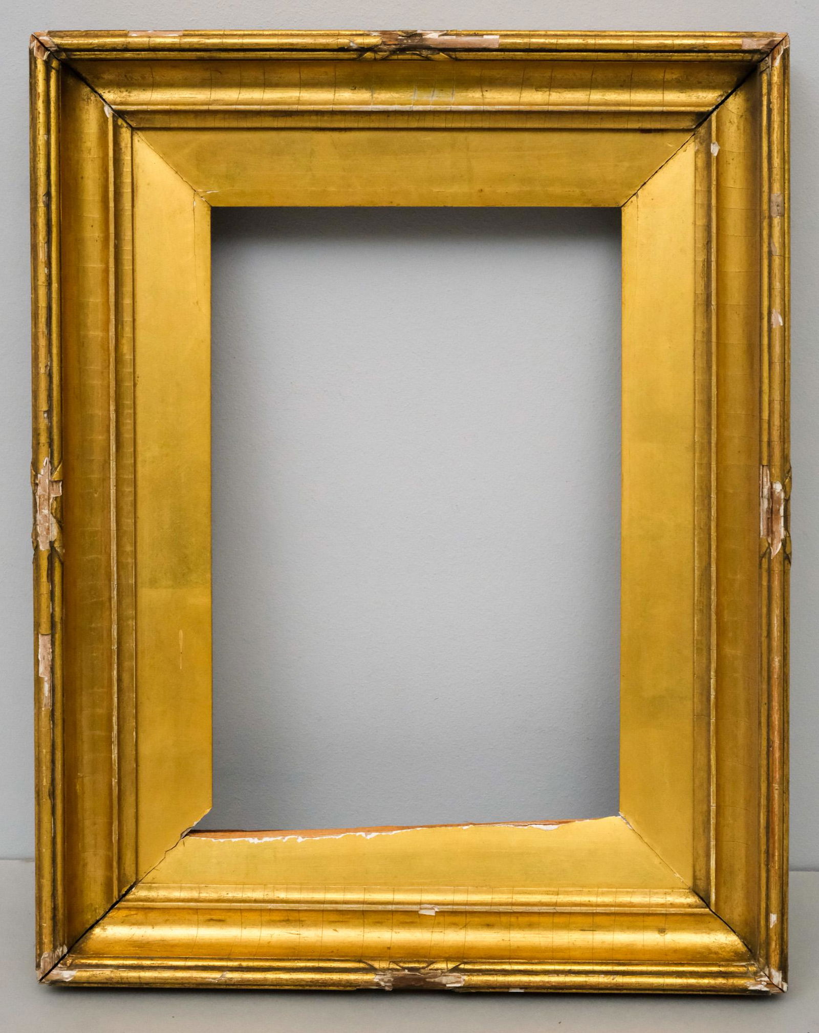Early American Giltwood Portrait Frame 8" x 12": American, ca. 1800, having cove profile, similar to frames used by John Singleton Copley. Overall 14" x 18", Rabbet 8" x 12", Molding 3"