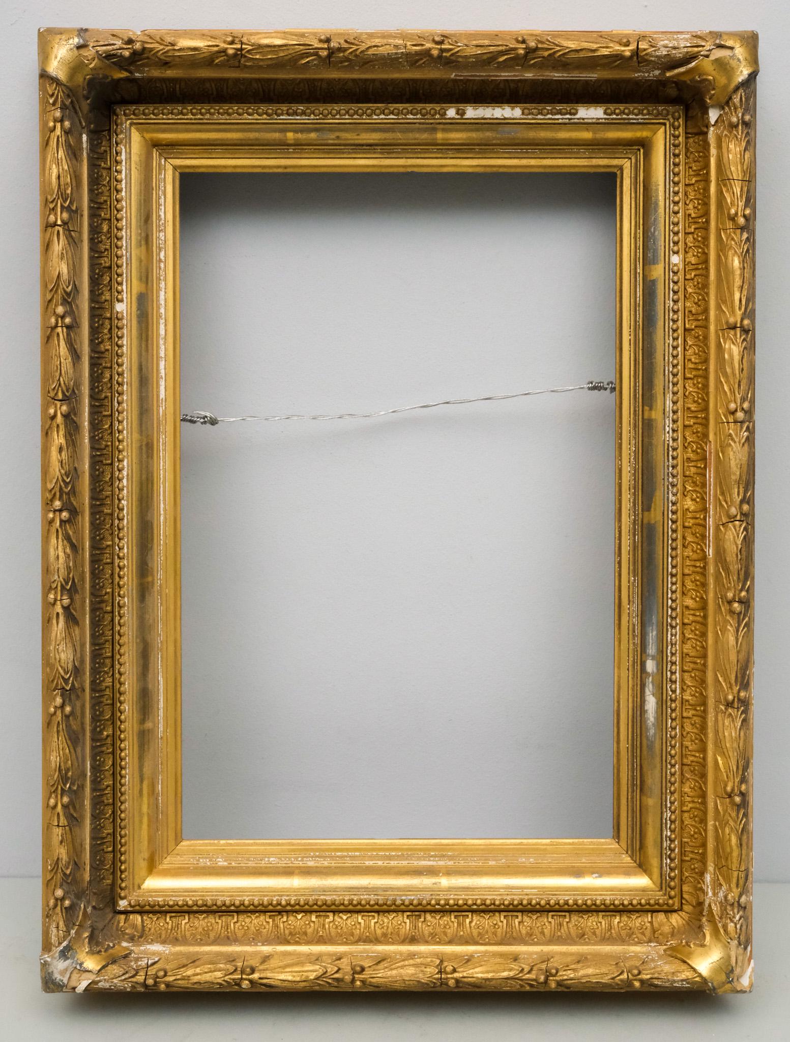 American Hudson River School Frame 10" x 15": American, circa 1860. Having laurel and berry top edge. Overall 15 1/2" x 21", Rabbet 10" x 15", Molding 3"