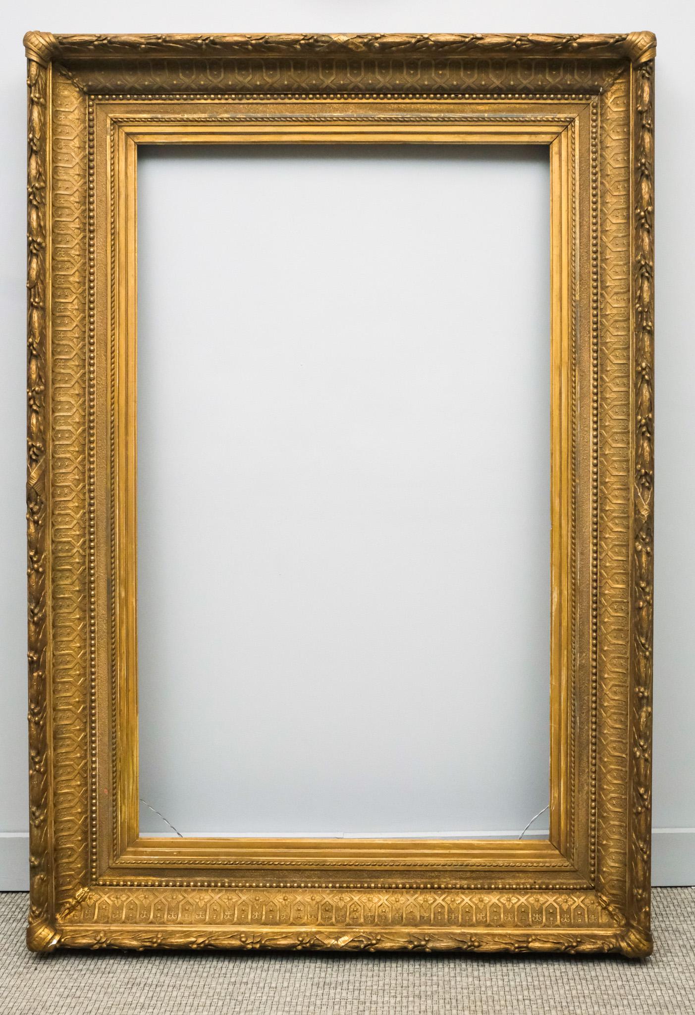 American Hudson River School Gilt Frame 30" x 50": American, ca. 1870, having laurel and berry top edge and compo decorated ogee, in a great standard size. Overall 43 1/2" x 64", Rabbet 30" x 50", Molding "7 1/8