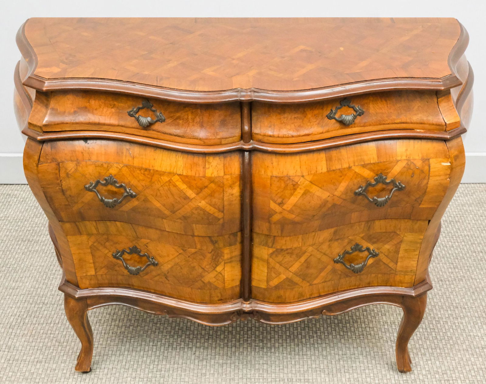 Italian Marquetry Inlay Bombe Chest (1 of 7)