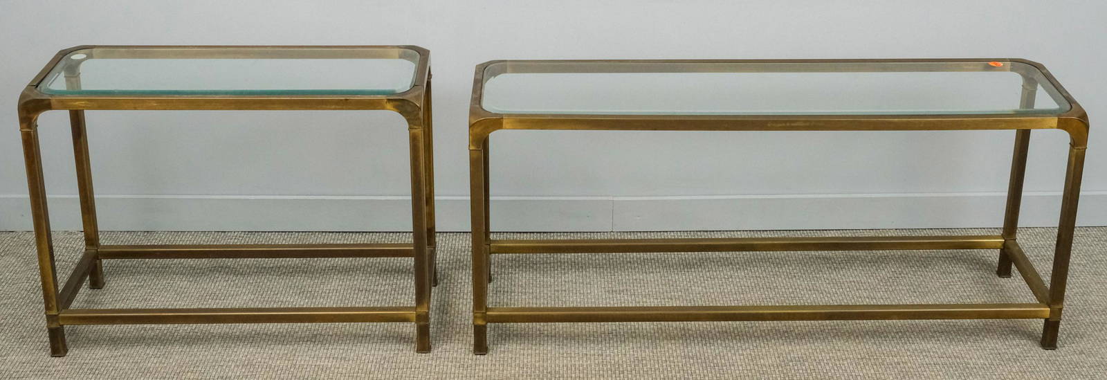 2 Mastercraft Style Brass & Glass Hall Tables Auction