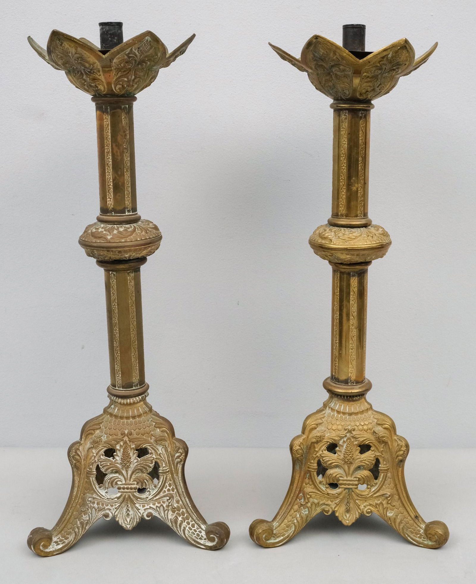 Pair of Antique Ornate Brass Candlesticks (1 of 6)