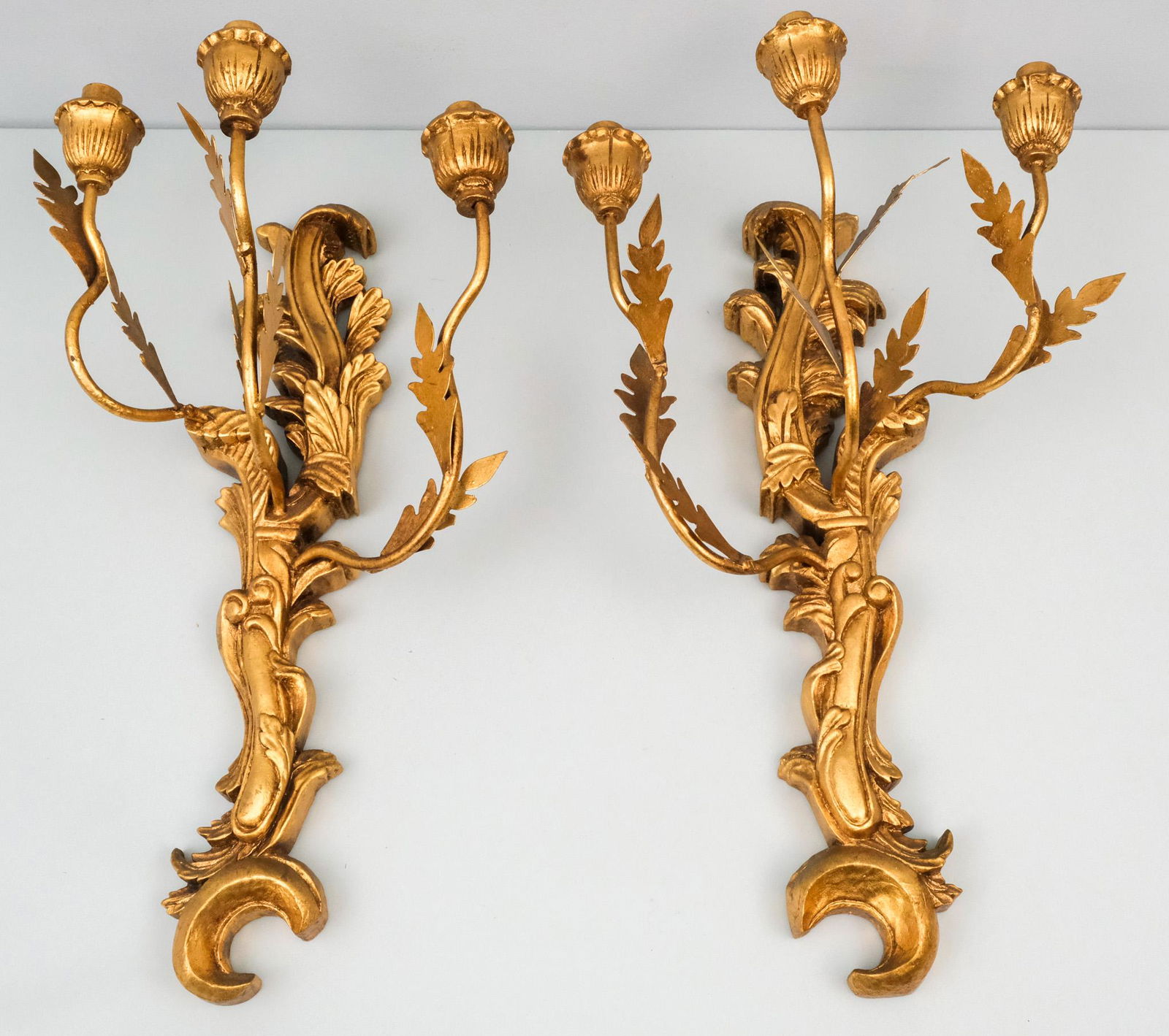 Pair of Italian Wood & Metal Gilded Sconces (1 of 6)