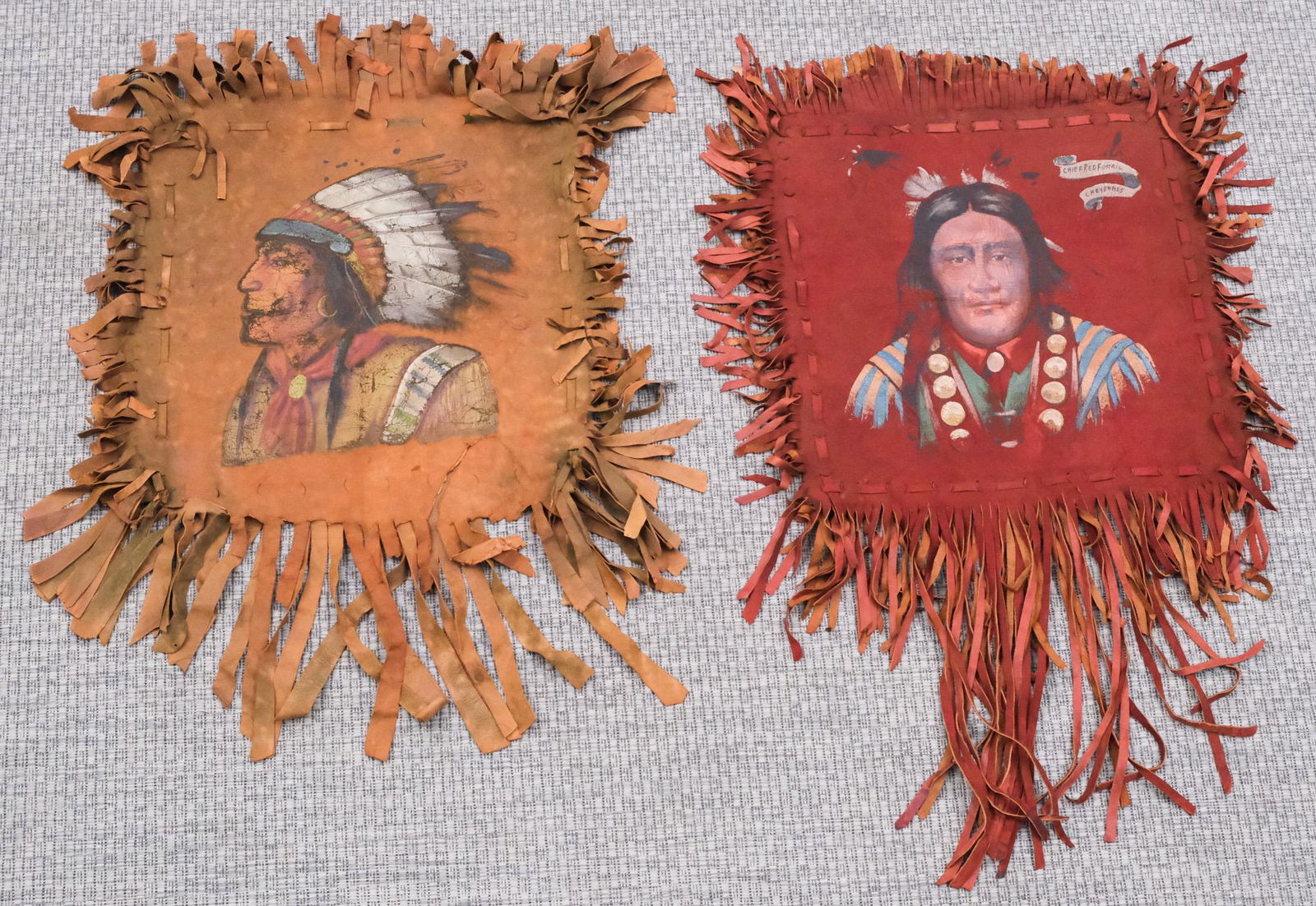 2 Native American Fringed Leather Paintings (1 of 8)