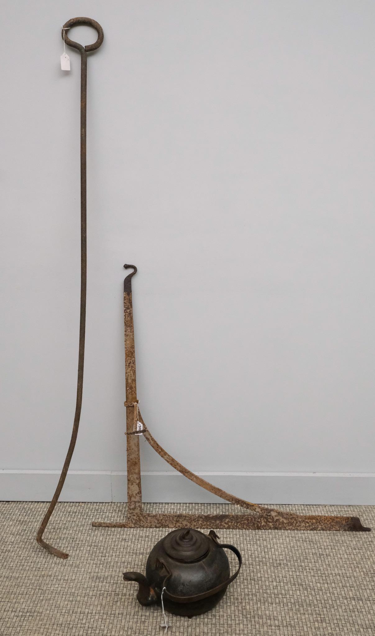 Antique Kettle, Trammel Hook, & Crane (1 of 3)