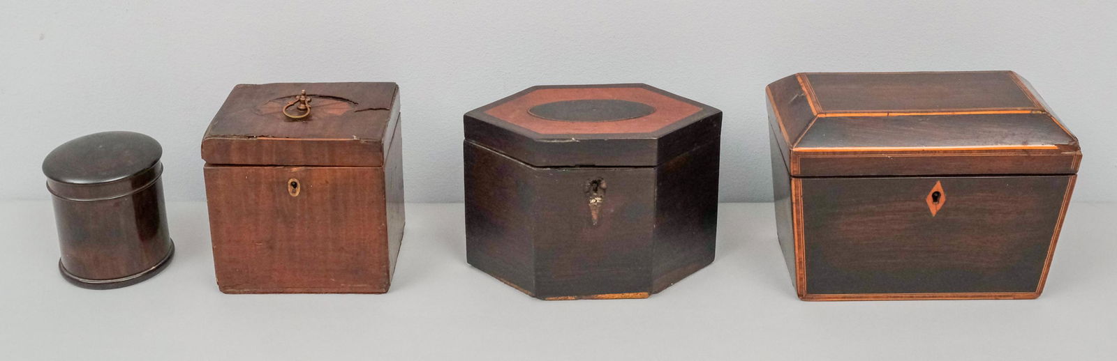 3 Antique Wood Inlay Tea Caddies (1 of 8)