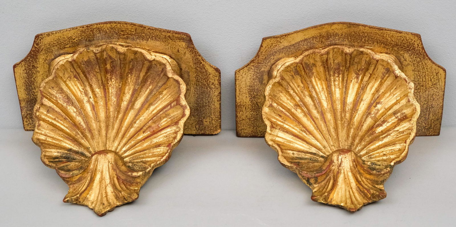 Pair Italian Gilded Shell Bracket Shelves (1 of 6)