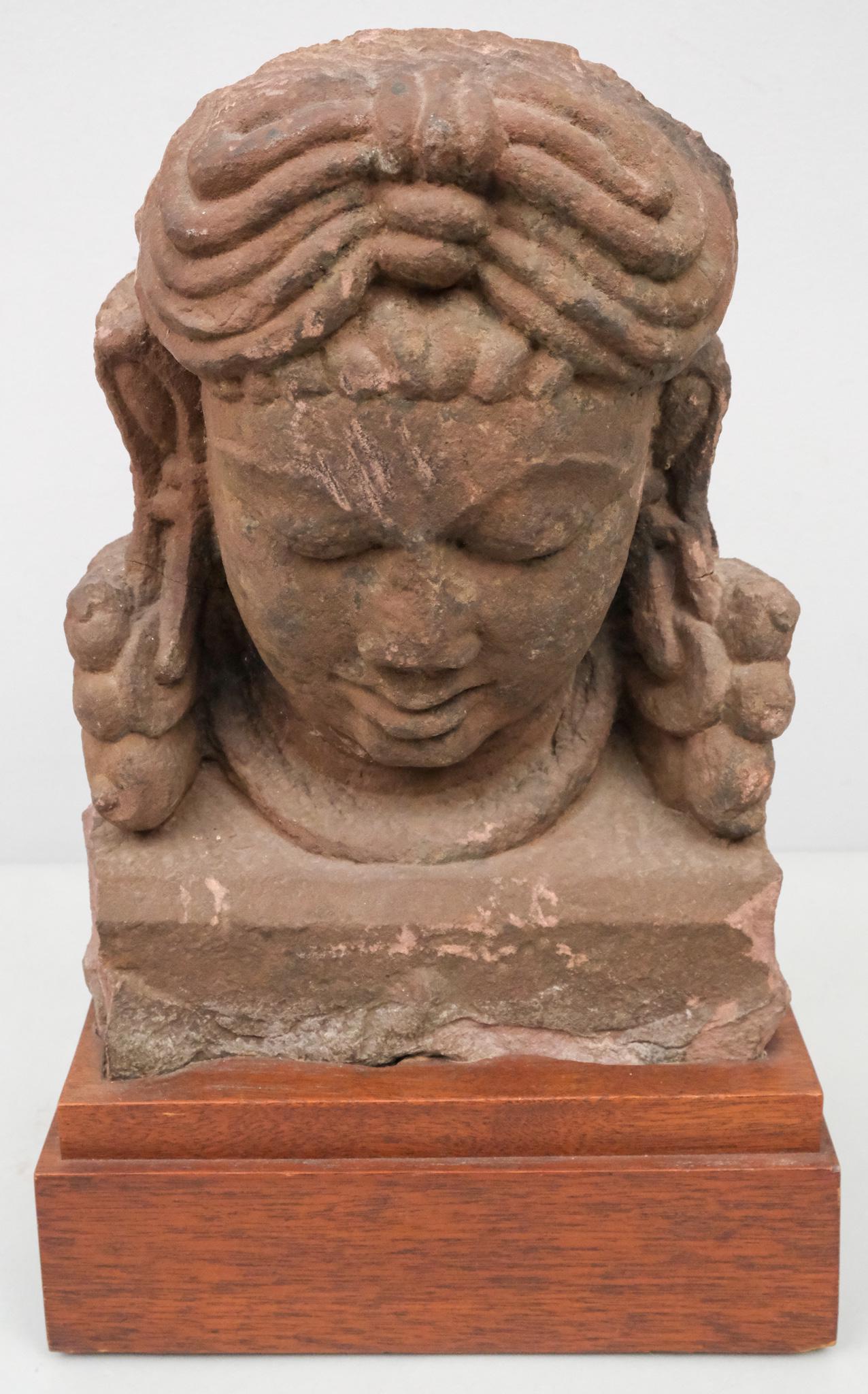 Ancient Indian Sandstone Head of a Goddess (1 of 10)
