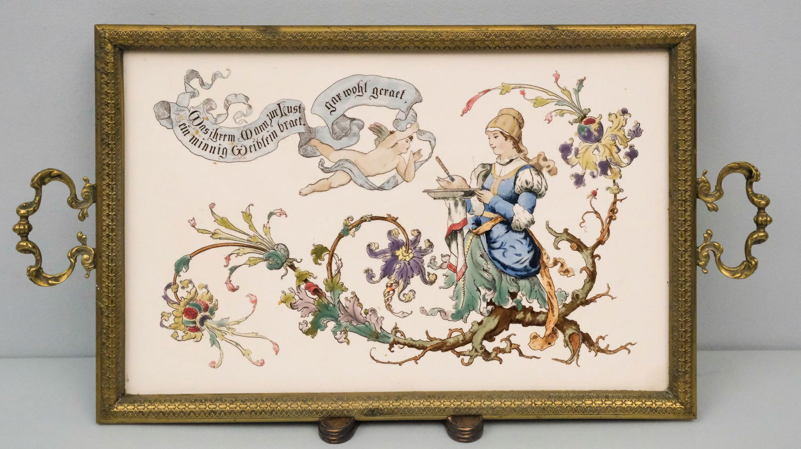 Antique Brass Mounted German Porcelain Tray (1 of 4)