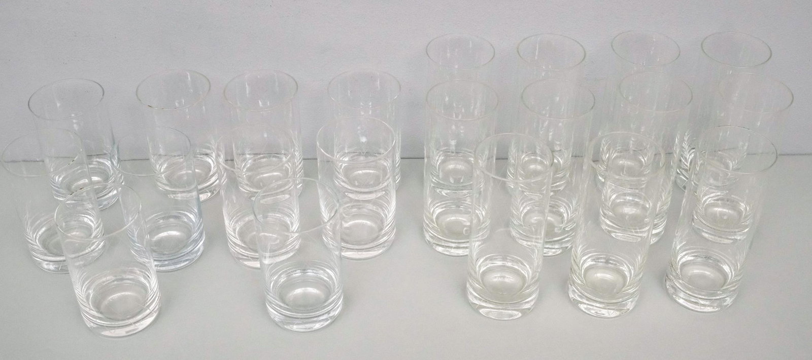 Tiffany Crystal Harlequin Barware Glasses Set: Comprising (11) 6" Collins and (10) 4 1/2" highball glasses.