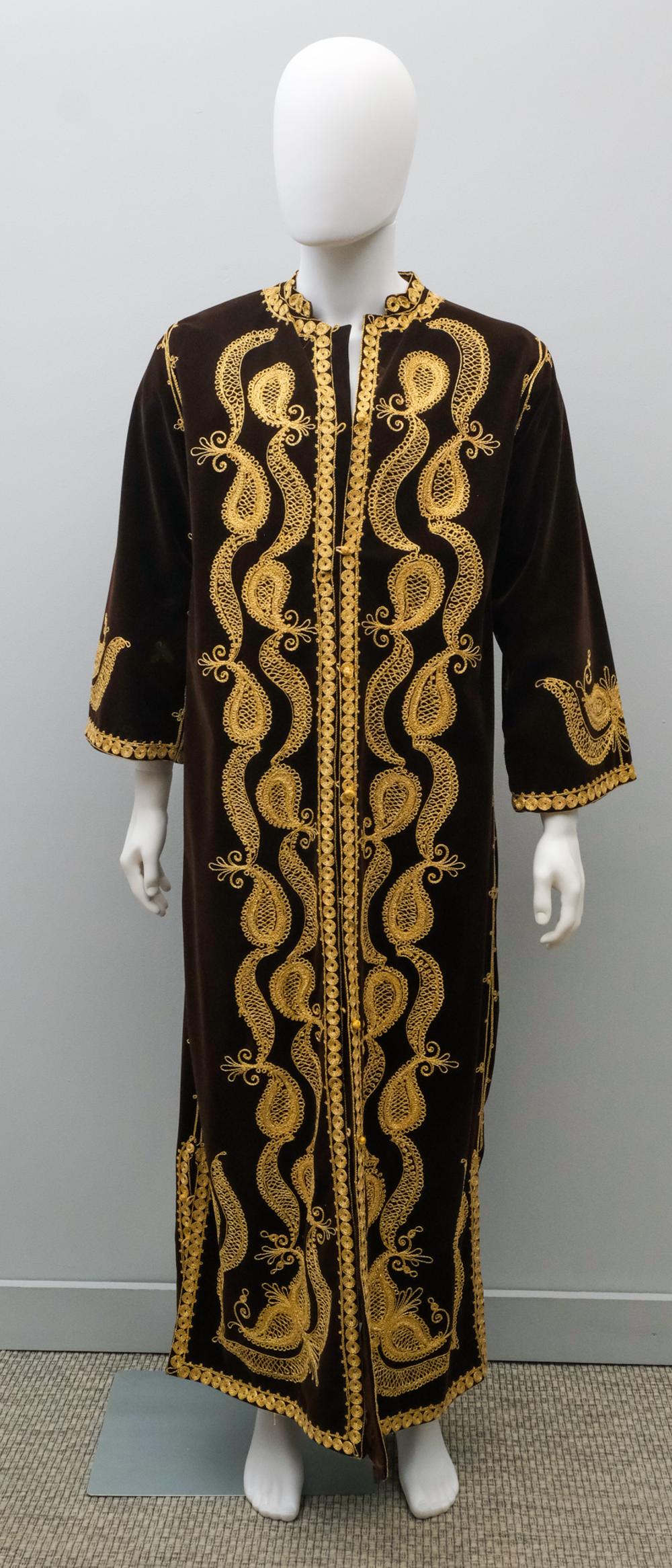 Brown Velvet Moroccan Kaftan with Gold Embroidery (1 of 5)