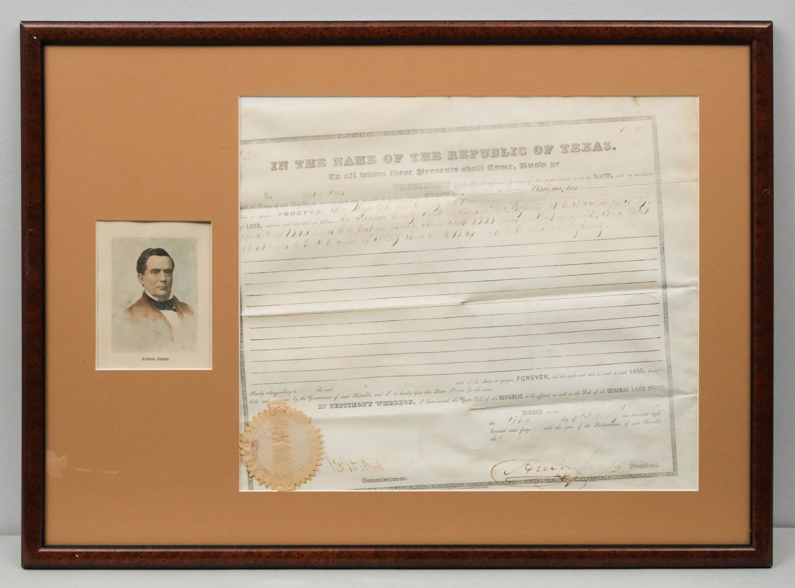 Anson Jones Signed Republic of Texas Land Grant (1 of 5)