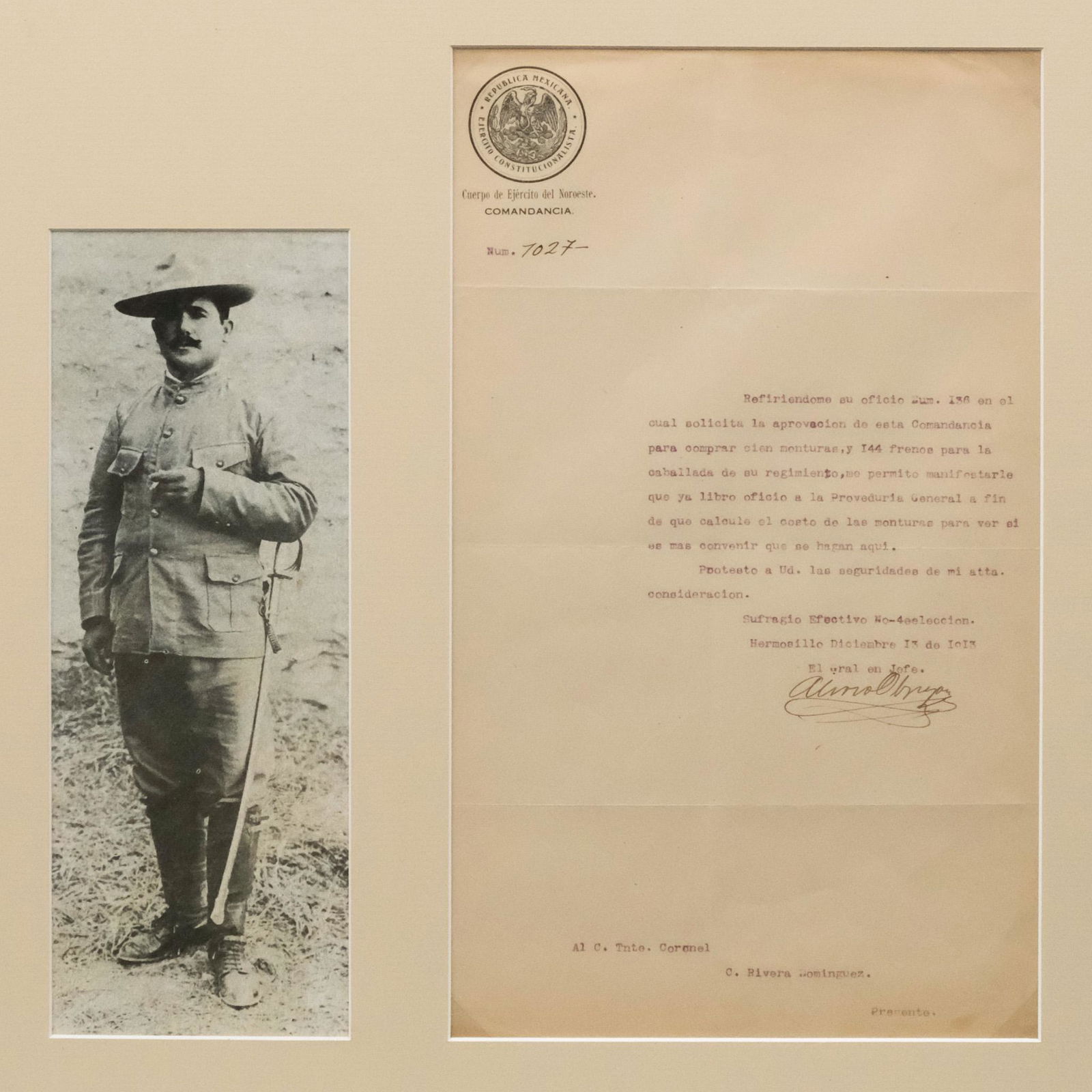 Signed Letter from Alvaro Obregon (1 of 6)