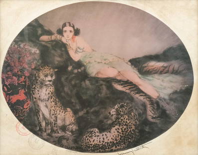 Louis Icart, "Thais": Louis Justin Laurent Icart (French, 1888-1950), 1922, lithograph on paper depicting a reclining Thais, the hetaira of Alexander the Great, signed in plate l.r., numbered "220/250" l.l., with the artis