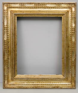 Stanford White Style Gilt Frame 14 1/2" x 18 1/2": American, ca. 1880, having reverse profile with alternating ripple and wave ornament, pale lemon gold gilding. Rabbet 14 1/2" x 18 1/2", Overall 22 3/4" x 26 3/4", Molding 4 1/2".