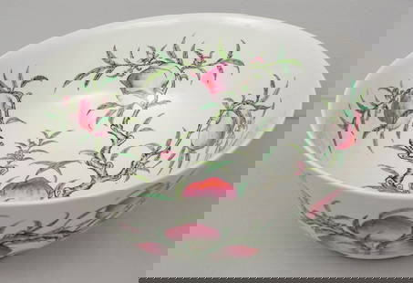Huge Chinese Porcelain Peach Decorated Punch Bowl: Beautifully decorated bowl, made for Lord & Taylor. 6 1/4" x 14 1/4".
