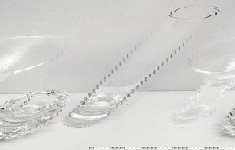 Group of Crystal, Baccarat & Steuben: Comprising an ashtray and vase by Baccarat, and a flaring vase by Steuben. Tallest 7 1/2".