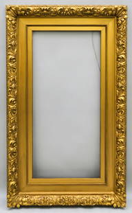 American Barbizon Gilt Frame 18" x 39": American, ca. 1880, formerly housed a painting by Alfred Thompson Bricher. Overall 31" x 52", Rabbet 18" x 39", Molding 6 3/4".