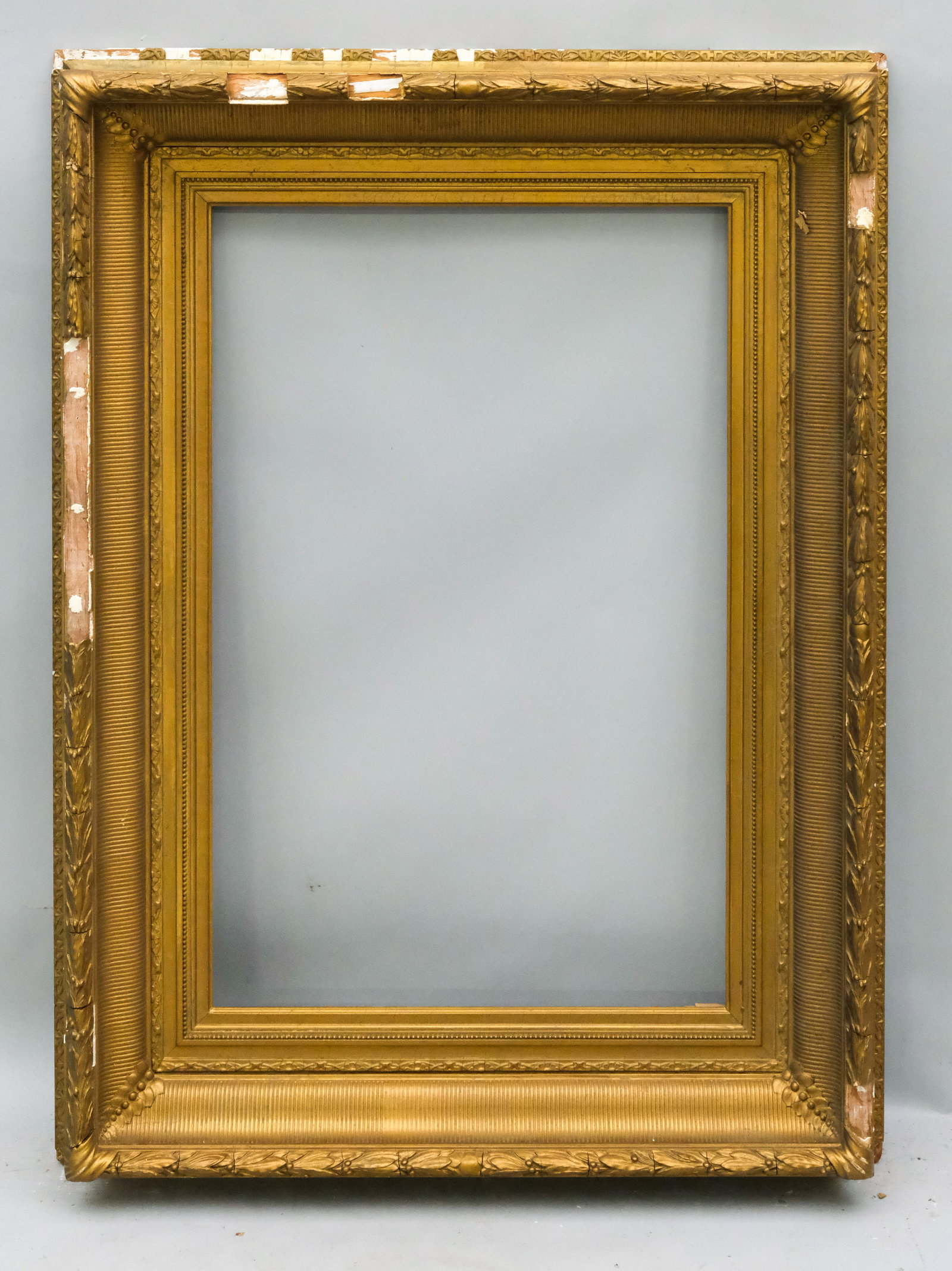 Hudson River School Gilt Frame 17 3/4" x 27 3/4": American, ca. 1870, having fluted ogee and laurel and berry top edge. Overall 27 1/2" x 37 3/4", Rabbet 17 3/4" x 27 3/4", Molding 5 1/4".